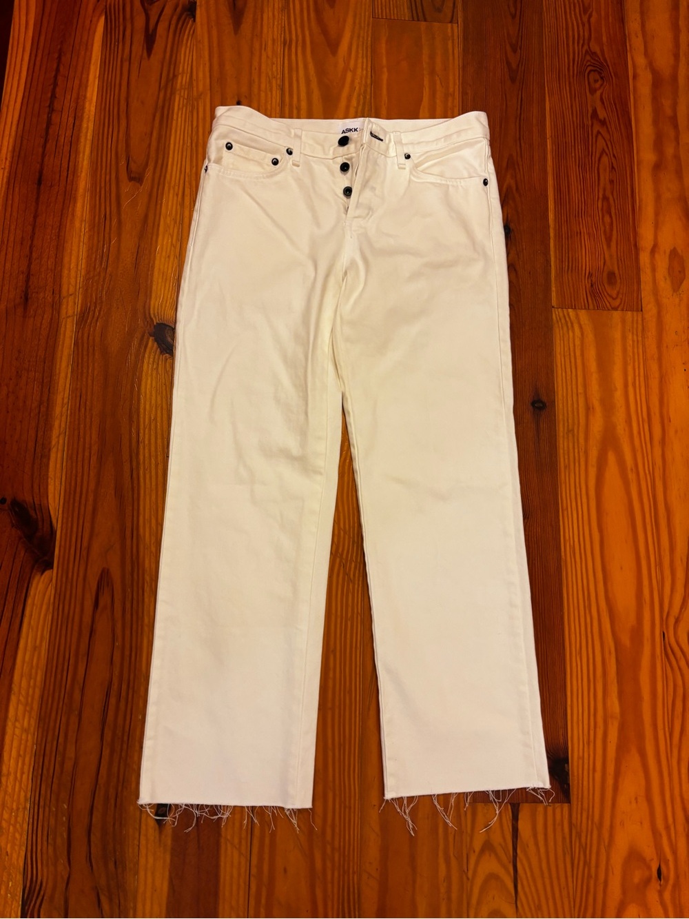 ASKK NY White Straight-Leg Jeans with Raw Hem